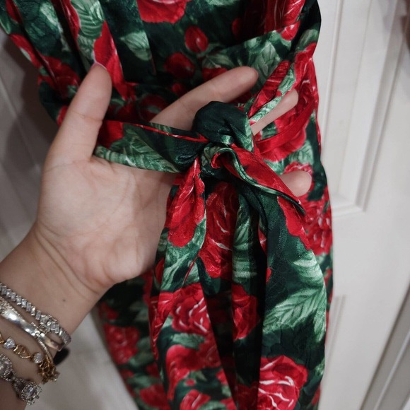 Victorias Secret Womens Robe Vtg 80s Gold Label Red Green Floral Satin Long Sz S - Picture 6 of 11
